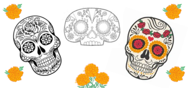 3 calaveras masks templates and marigolds