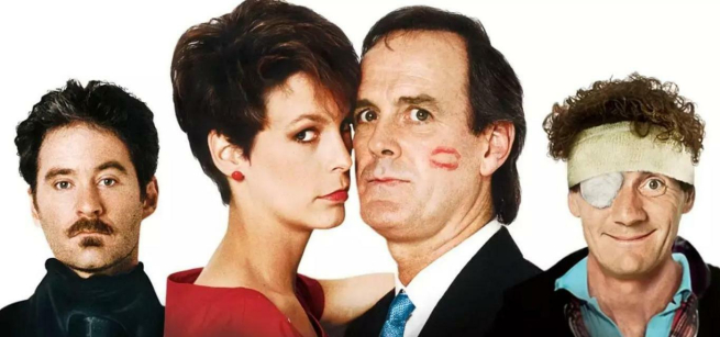 The four protagonists are looking at us from the poster