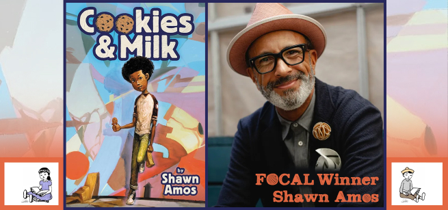 Cover of the book Cookies and Milk next to a photograph of Shawn Amos 