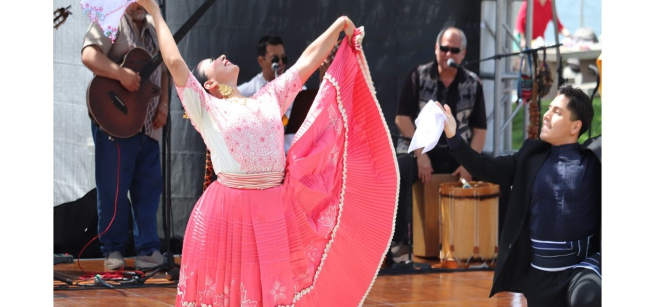 dancer and band performing