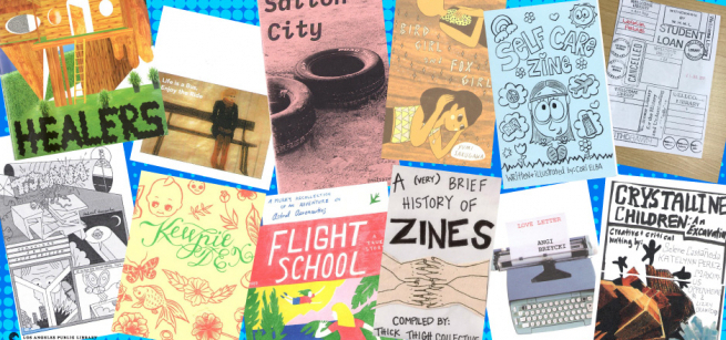 Zine covers at the library