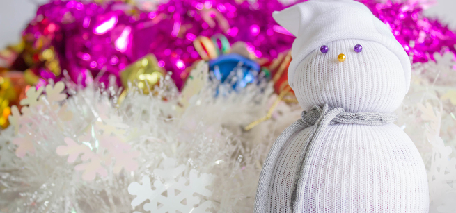 Snowman and holiday decorations