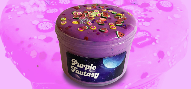 Purple slime in a plastic container
