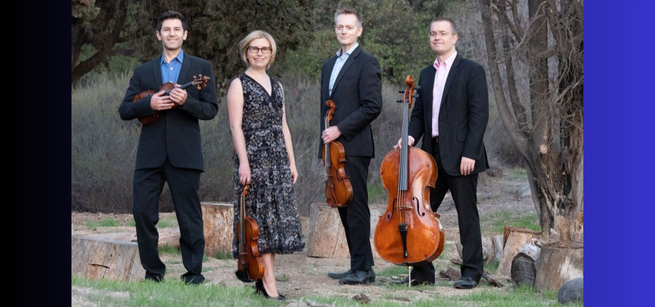 Picture of the Fiato Quartet holding their string instruments