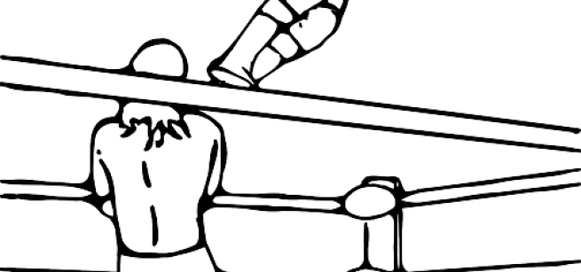 Picture of a wrestler dropkicking another wrestler from the top rope, Image by OpenClipart-Vectors from pixabay