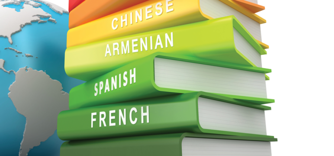 Stack of foreign language books.
