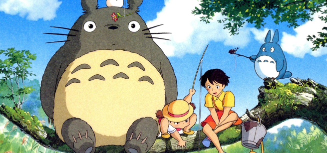 Totoros and kids sitting on a tree