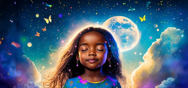 Image of young girl with moon background 