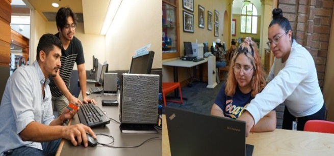 Four people using computers