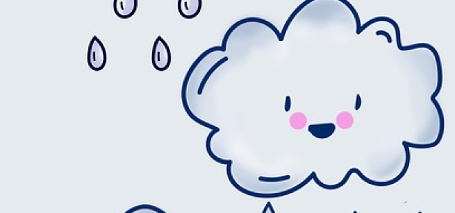 A smiling cartoon raincloud, image by Bianca Van Dijk, courtesy of Pixabay
