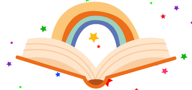 clipart book and rainbow
