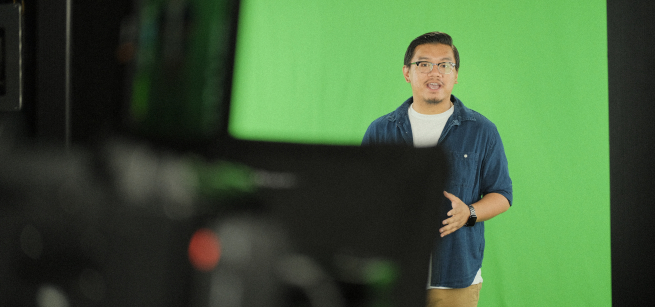 Gabriel-Philip Santos against a green screen