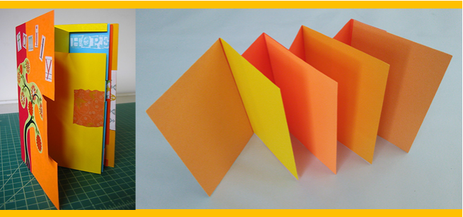 pictures of orange craft books made out of paper. 