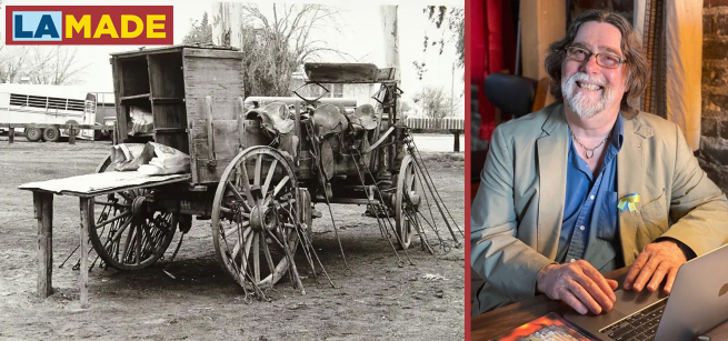 Richard Foss and an old chuck wagon