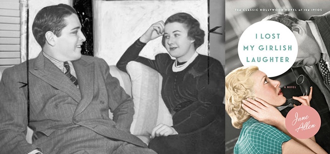 Two images side by side: Ring Lardner Jr and Silvia Schulman circa 1931 sit on a couch. Book cover of I Lost My Girlish Laughter.