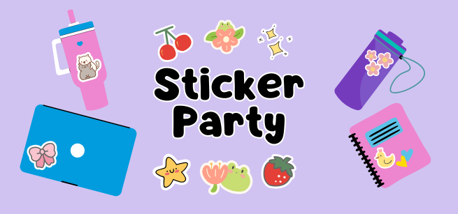 Collage of water bottle, laptop, and notebook with various stickers.