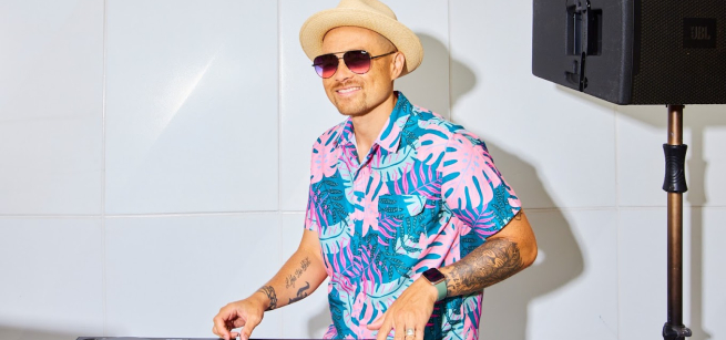 Male DJ entertaining