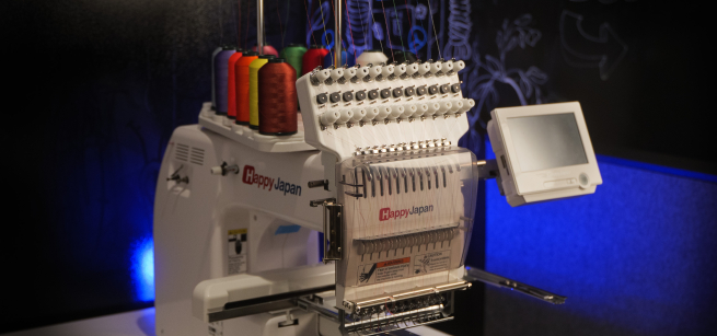 serger sewing machine with dramatic lighting