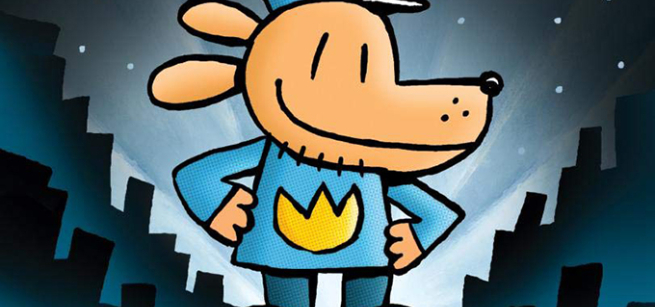 Half-man half-dog character in police uniform overlooking a city.