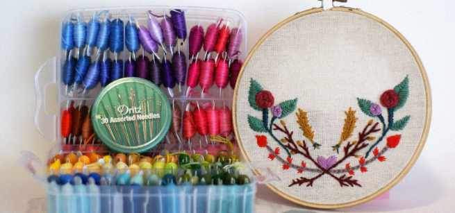 embroidery sample and supplies