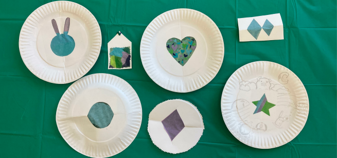 Light Catchers made with paper plates and tissue paper.