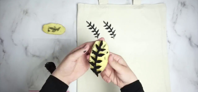 potato-stamped tote bag