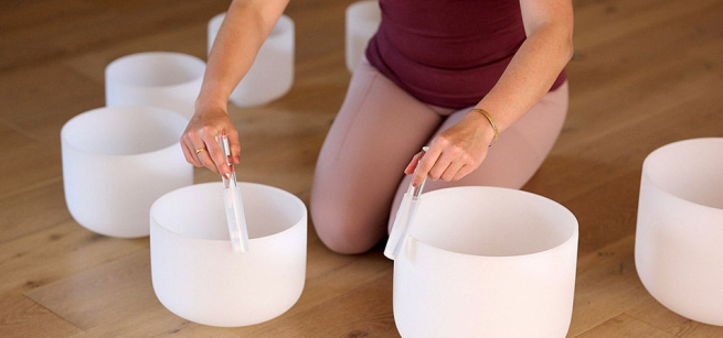 woman doing sound bath