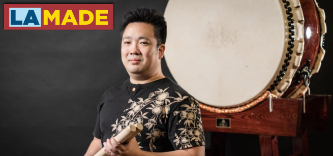 person standing in front of a drum. the la made logo in the corner.