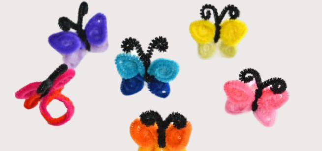 Butterfly rings made out of colorful pipe cleaners