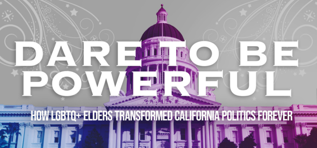 Backgroud image of the White House in ranbow colors with the text 'Dare to be Powerful' in white bold letters