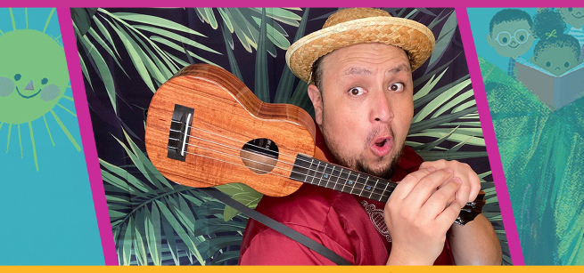 Josué psing with a banjo