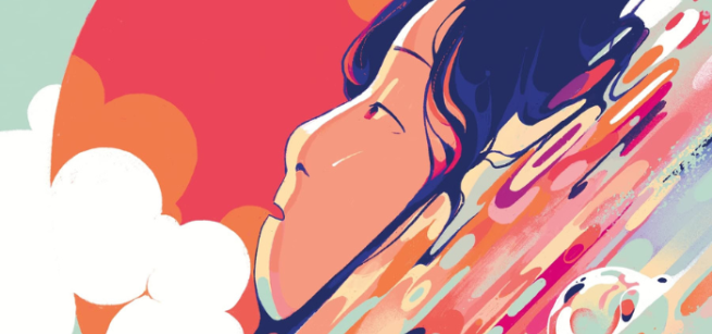 Face of young Asian girl that is floating