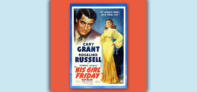 Movie poster with a man and a woman, each staring off to the side