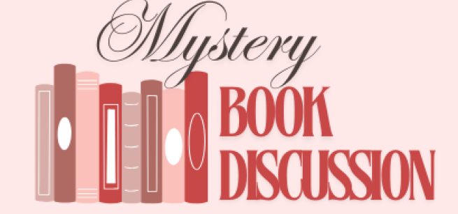 the words mystery book discussion appear around a group of books