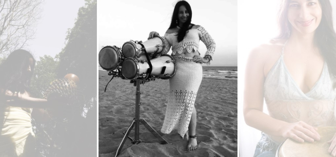 3 images of drummer Melena