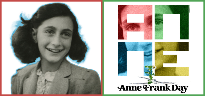 photo of Anne Frank and the Anne Frank LA logo
