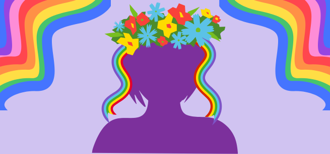 Silhouette of a person wearing a flower crown.