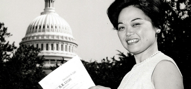 Patsy Mink in front of the Capitol building