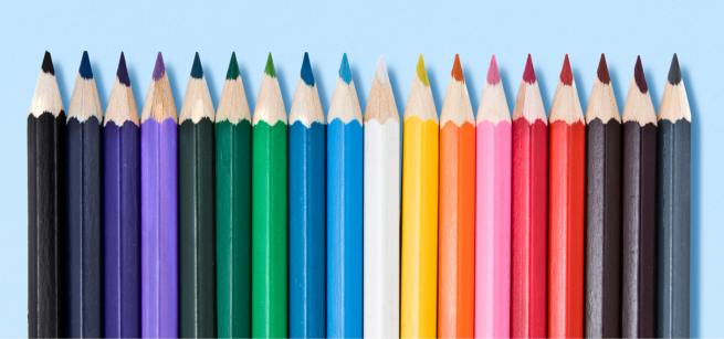 Row of colored pencils.