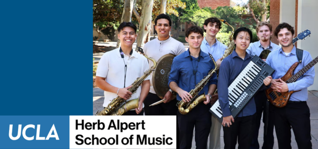 College students with various instruments.