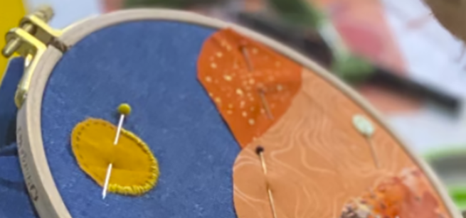 close up of embroidery hoop