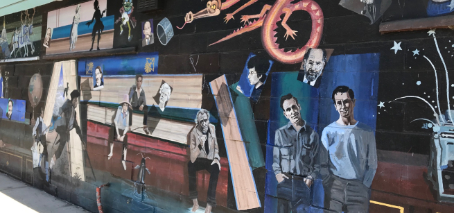 Mural outside the Iliad bookshop