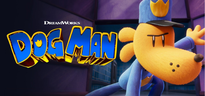 Dog Mon movie poster with Dog Man in hero pose