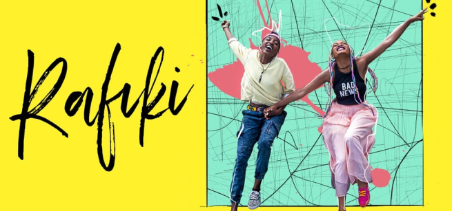 Two black women hold hands and jump joyfully