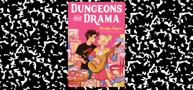 Book cover for Dungeons and Drama on a black and white background 
