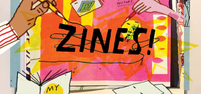 artsy graphic with text that reads zines