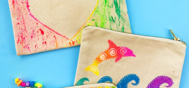Image of a decorate canvas pencil pouch.