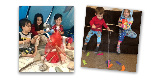 two pictures with children in pretend play