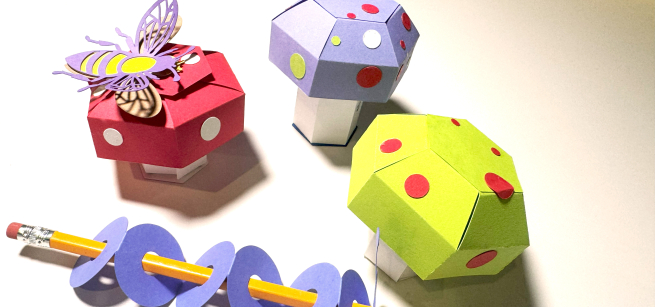 Paper mushrooms and bugs