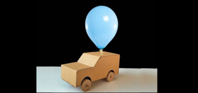 Cardboard car with a balloon